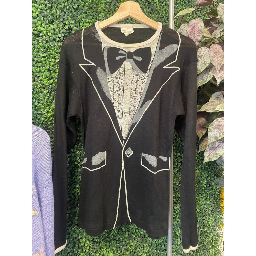 vtg 70s TUXEDO LONG SLEEVE Shirt Small Long //  meme long sleeve ringer costume